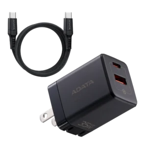 CARGADOR ADATA 35w Negro, Puerto Tipo C y USB + Cable Tipo C 1.5 Metros 100w